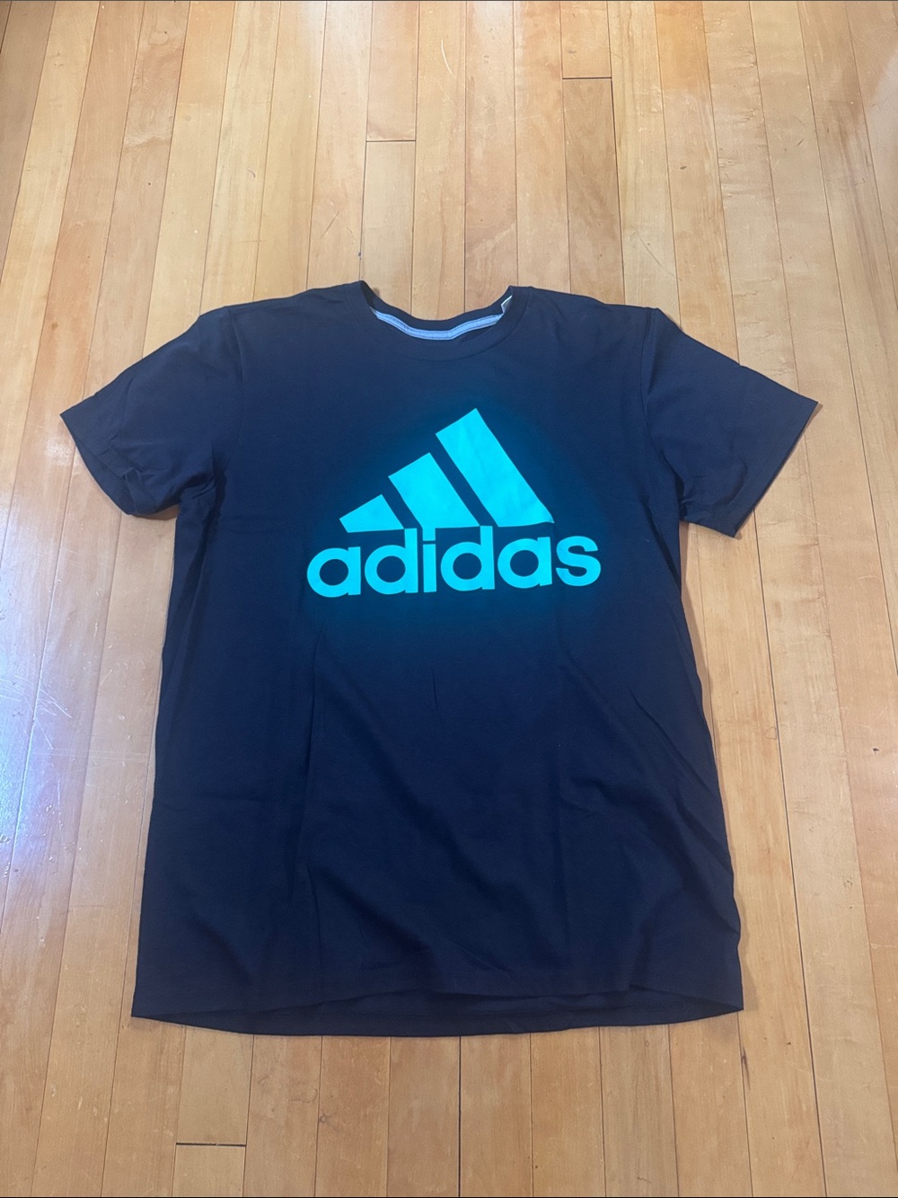 adidas “The Go To” Climalite Black Tee with mint green bold Logo men’s L